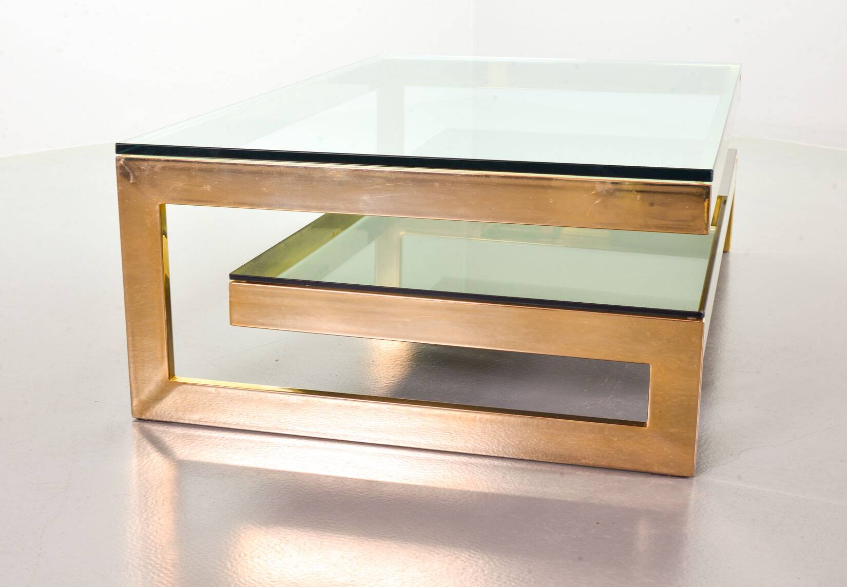 Belgo-Chrom Architectural G-Table 23-Carat Goldplated with Glass Tops 1970s
