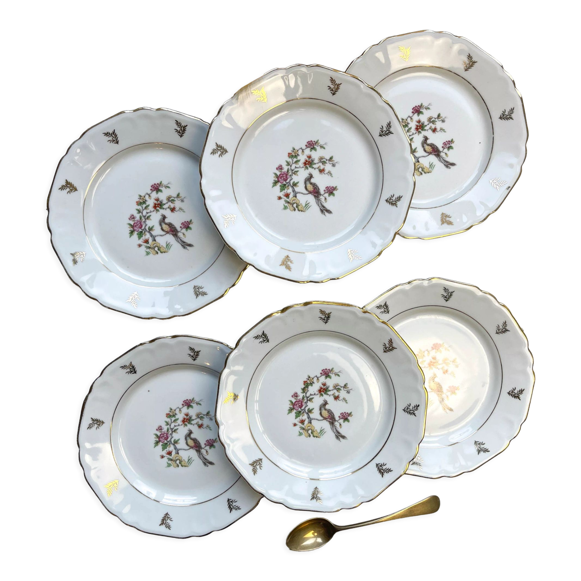 6 Limoges Berry porcelain plates with bird of paradise motif