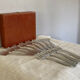 Art Deco oyster forks in punched silver metal, leatherette box
