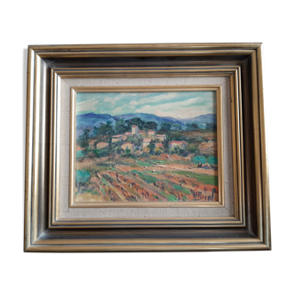 Tableau peinture a l'huile "village provençal  signé H Pujol"