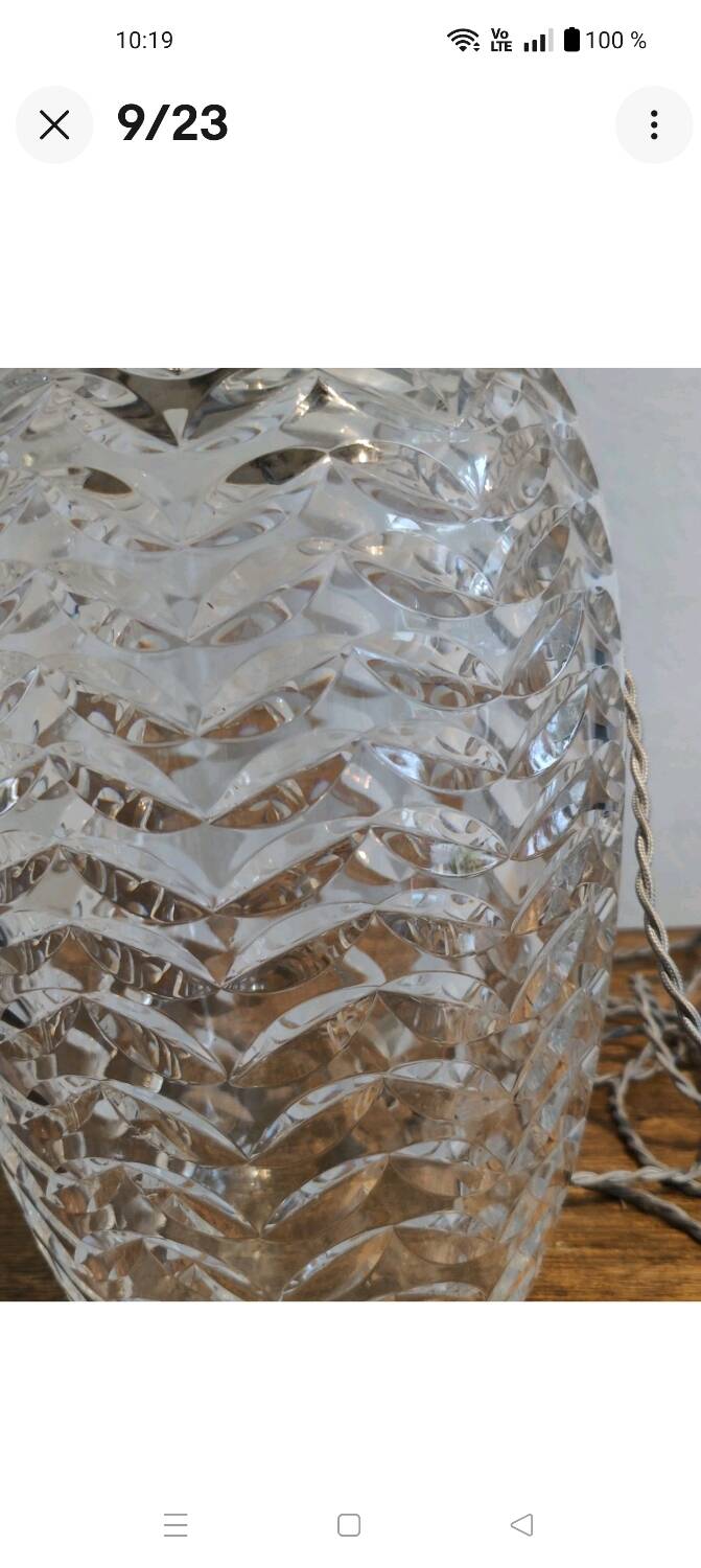 Large 1980s Lamp with Crystal Base/Vase/Handcrafted Lampshade - Unique Piece