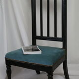 Chair prie-dieu style Napoleon III blackened wood openwork velvet blue