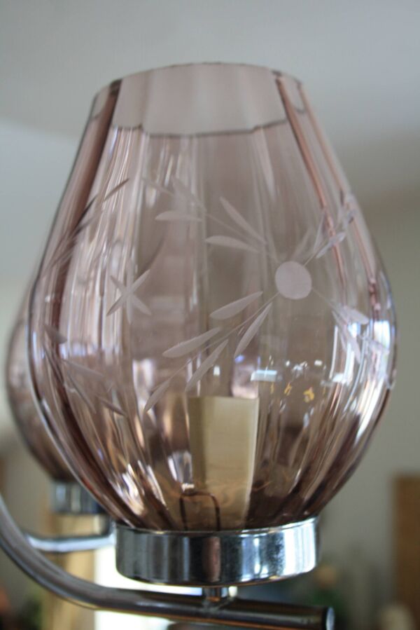 Lustre en metal chromé & verres ciselés
