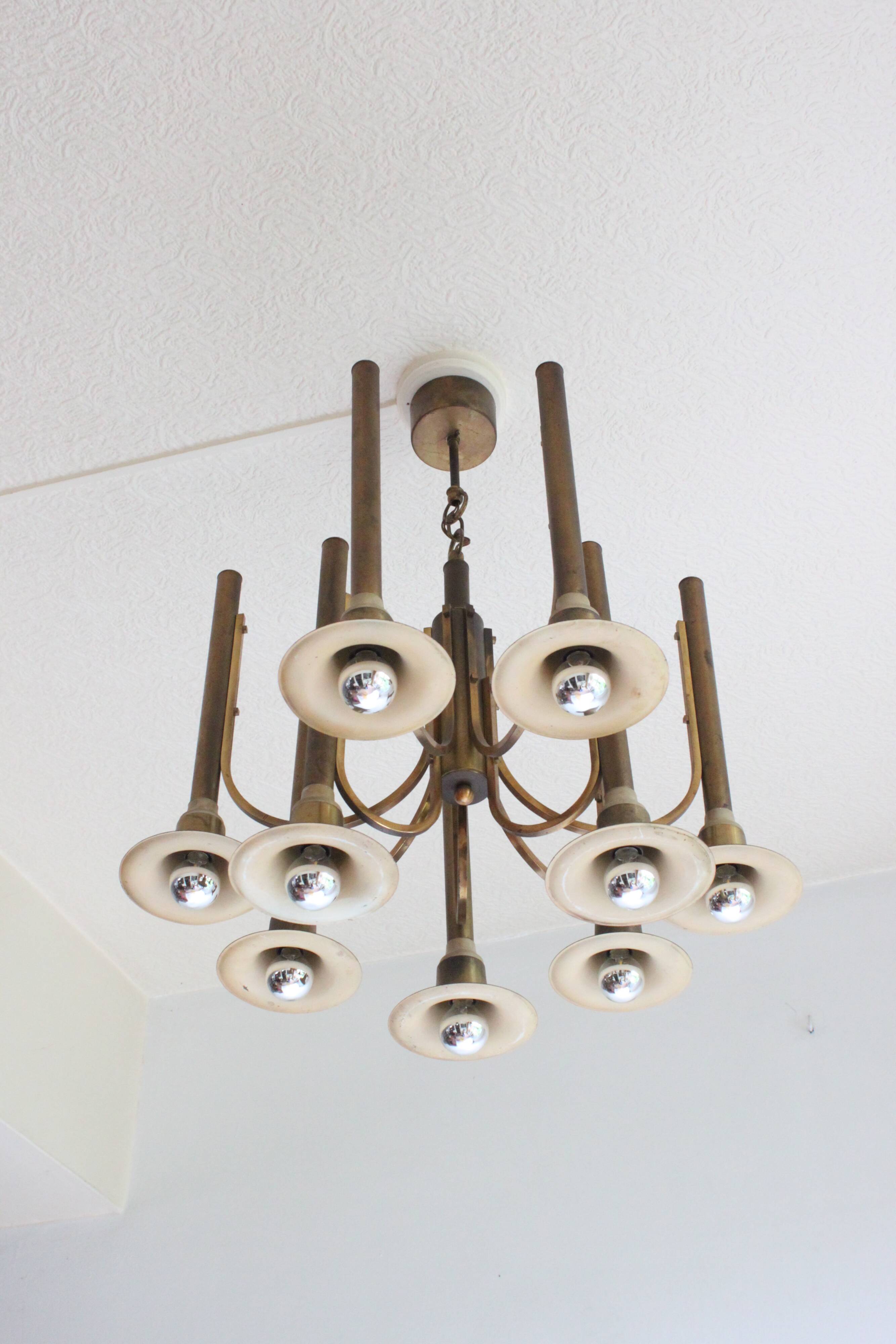 Brass trumpet chandelier, 1970s