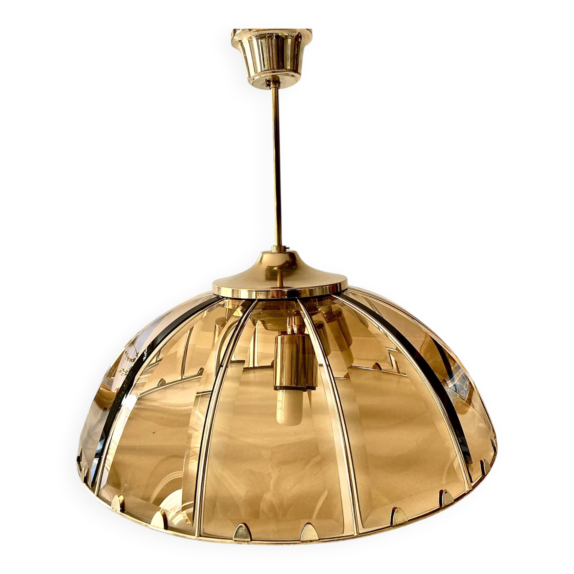 Vintage chandelier with glass dome and vintage gold metal