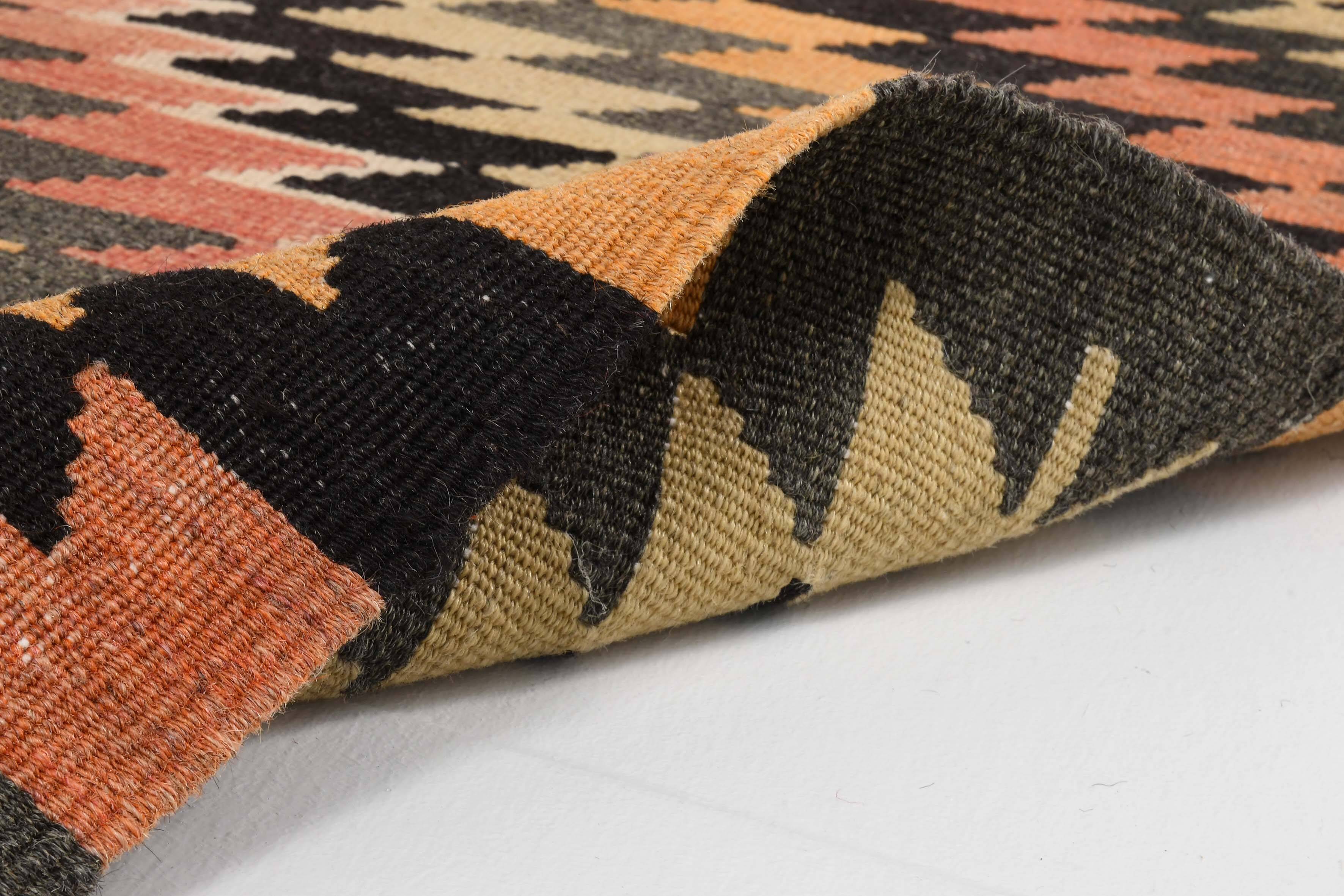 Orange Black Turkish Kilim Rug 170x259Cm SK 35353