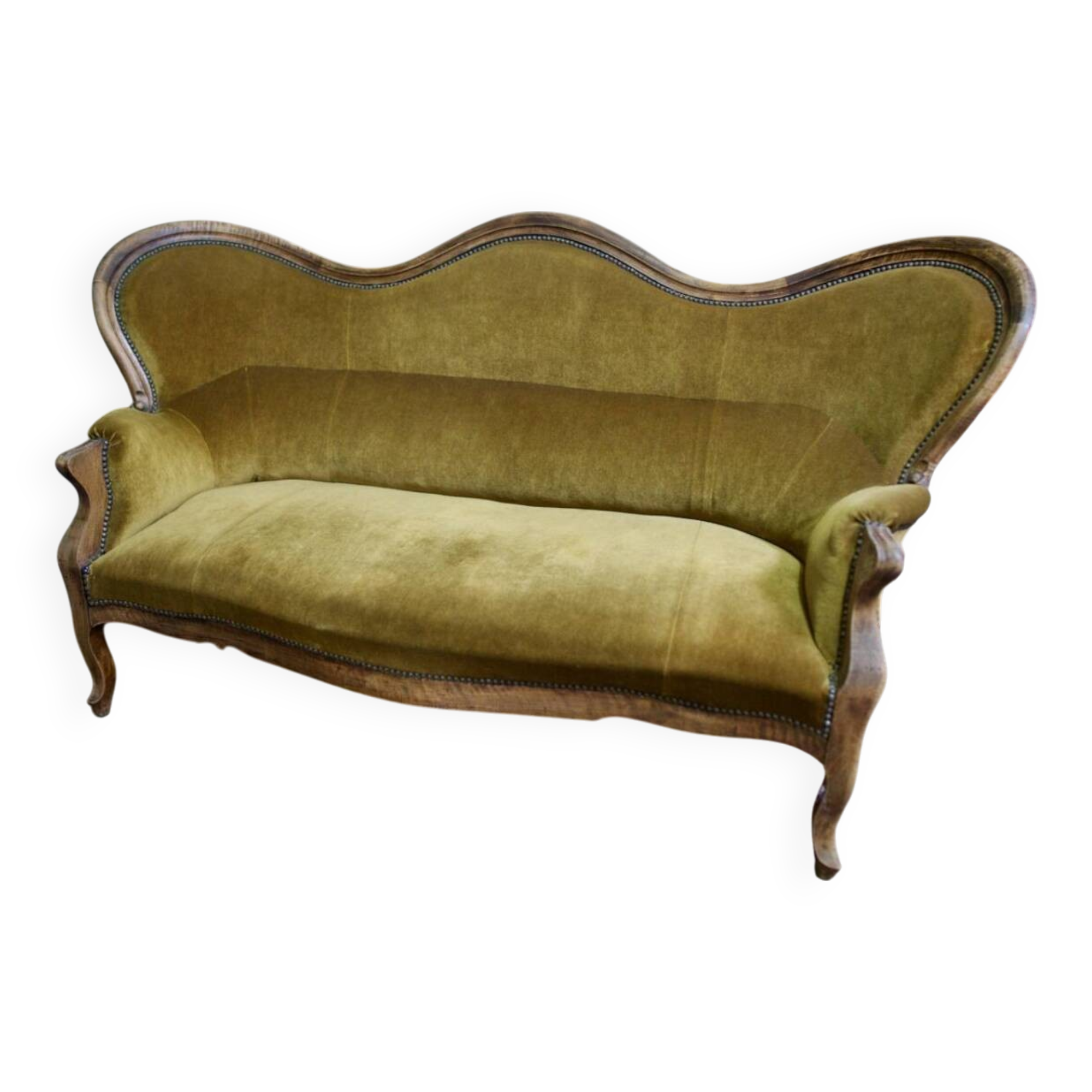 Three-seater velvet canapé in green, Louis Philippe style, 19th century.