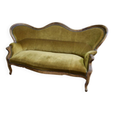 Three-seater velvet canapé in green, Louis Philippe style, 19th century.