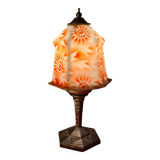 Antique 1930s regul lamp with painted opaline lampshade, art deco, 36x18