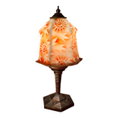 Lampe ancienne regule 1930 abat jour opaline peint art deco 36x18