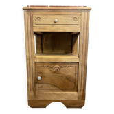 Provincial antique bedside table in walnut, with a red marble top.