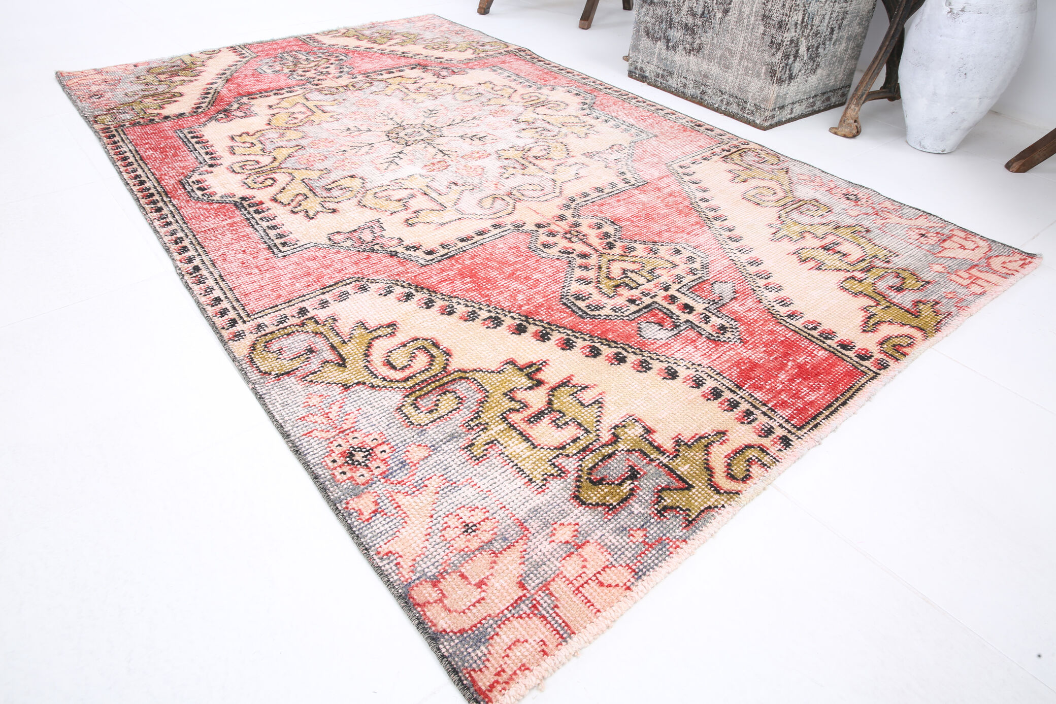 4x6 red turkish vintage rug, 4x6 handmade vintage rug