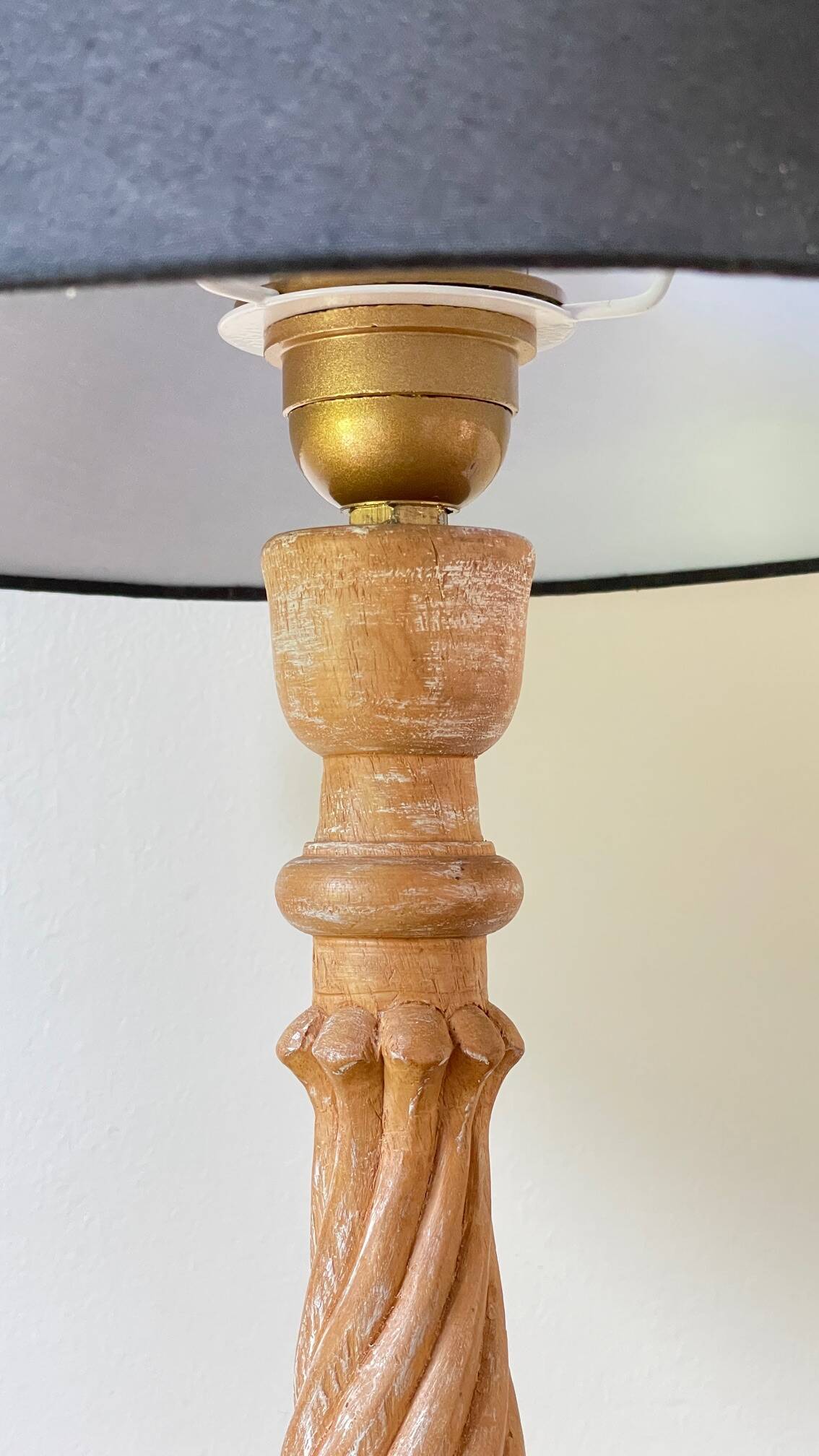Carved wood lamp