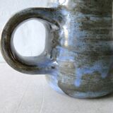 Pitcher in blue enamelled stoneware signed workshop Palegre, 70 years