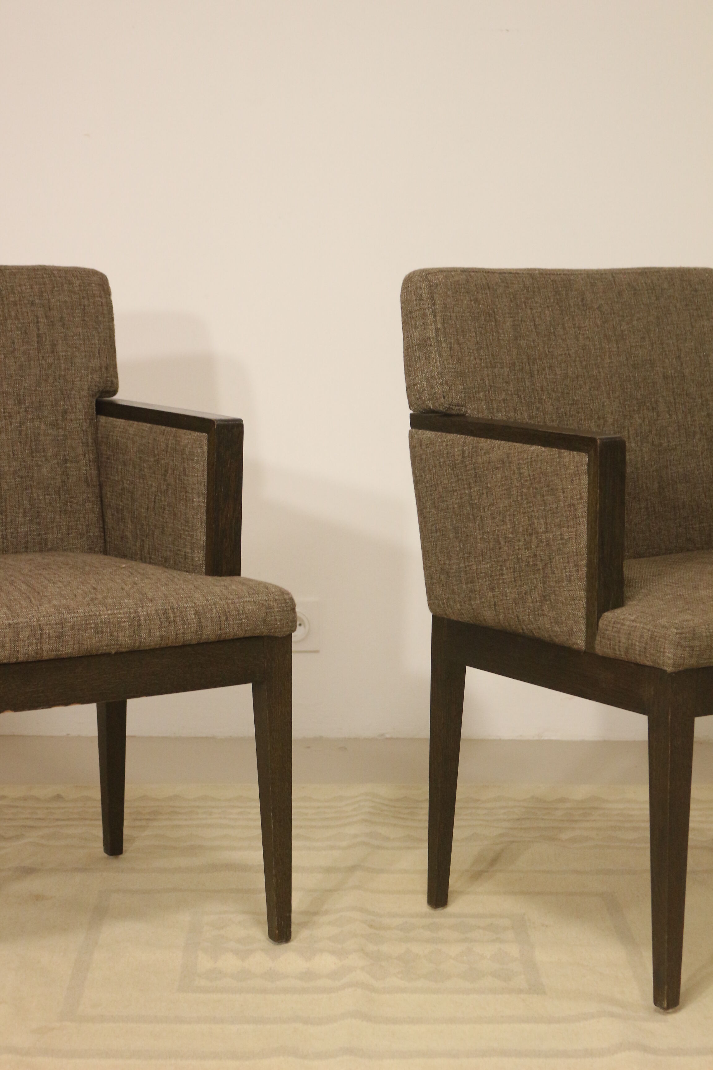 Pair of armchairs cube year 1960 fabric chiné brown color