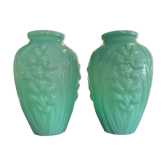 Pair of art deco vases in celadon green opaline