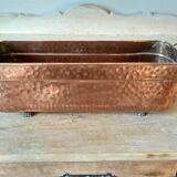Large brass and copper planter, tray on 4 lion paw feet