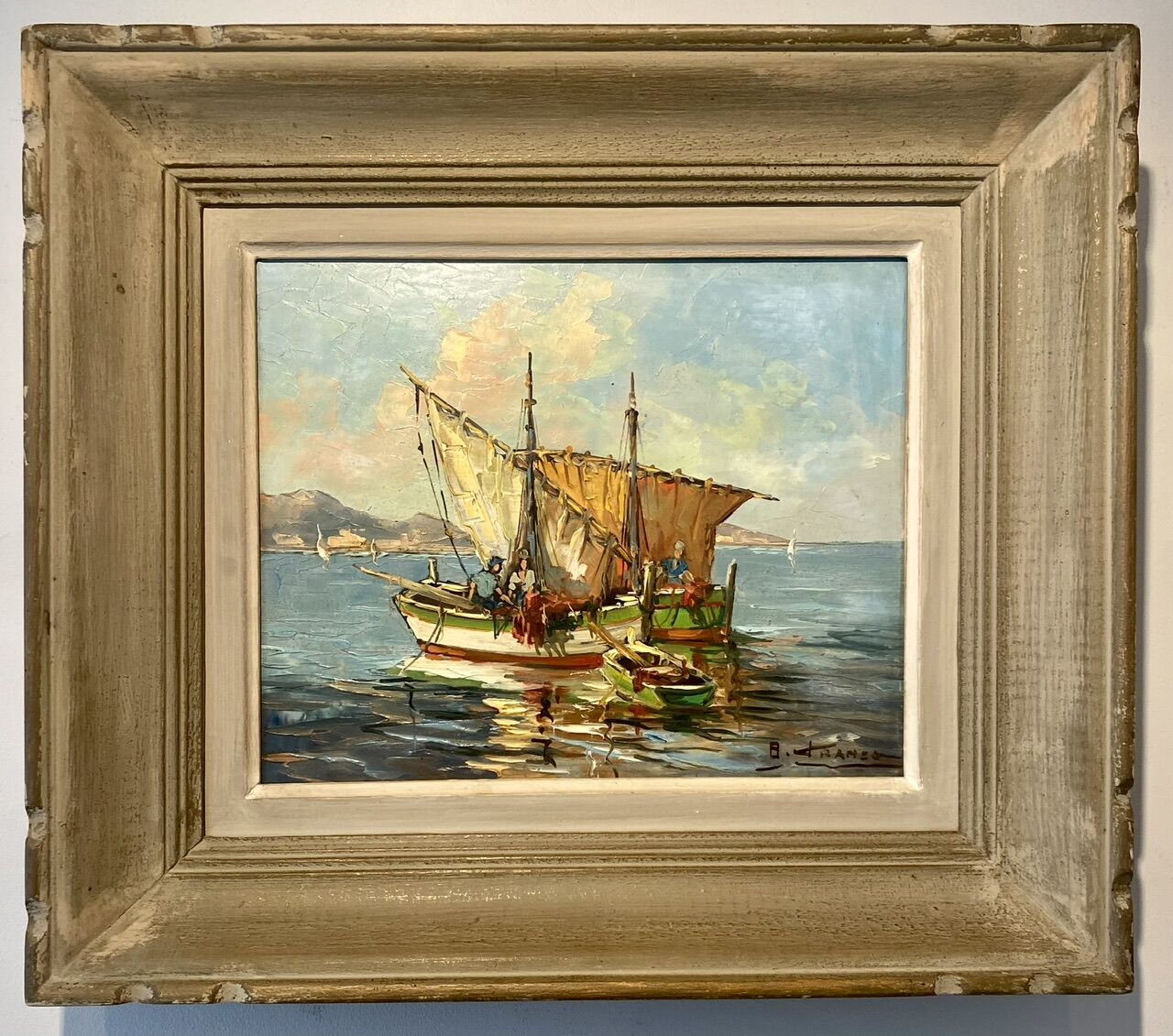 Old painting, Marine, signed B Franco, 50s/70s