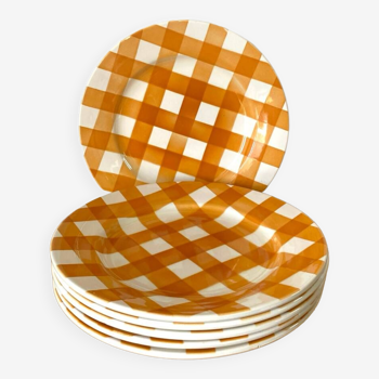 Sarreguemines plates - Tea towel - Orange - vintage - Retro