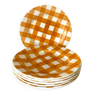 Sarreguemines plates - Tea towel - Orange - vintage - Retro