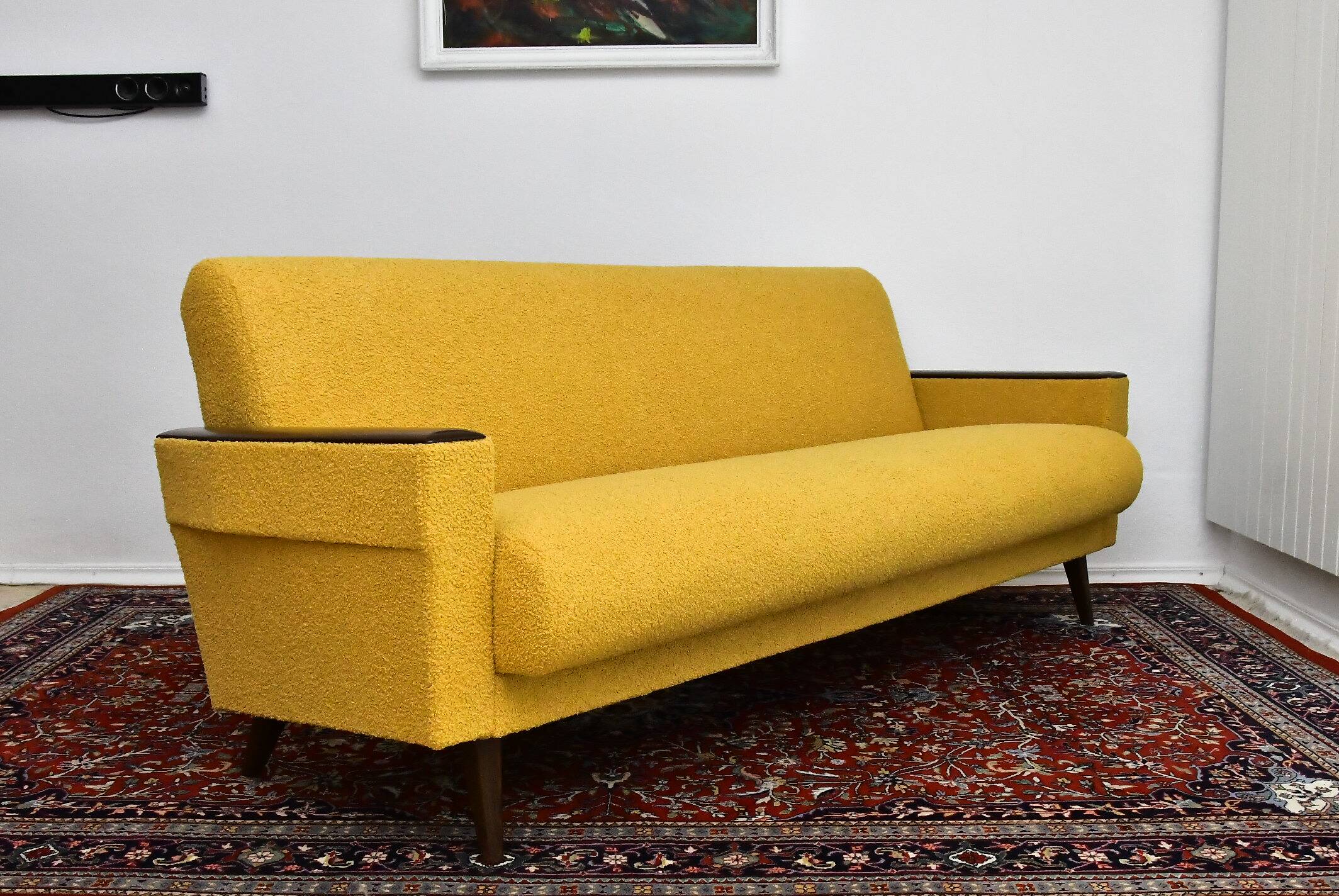 Scandinavian style yellow boucle folding sofa, 1960s