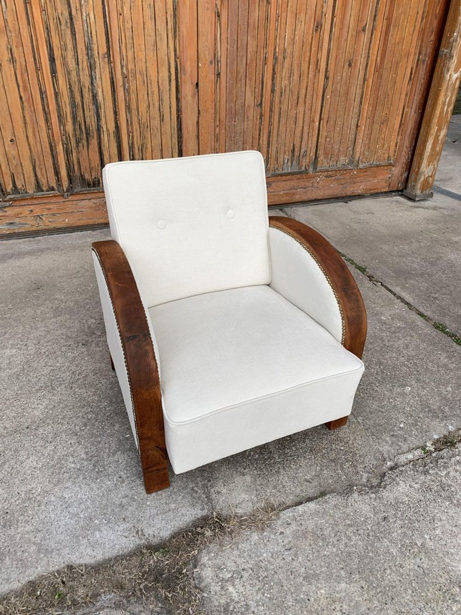 Fauteuil art déco beige, années 1920