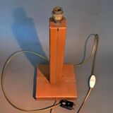 Modernist lamp base in fawn leather 1950s Le Tanneur Paris.