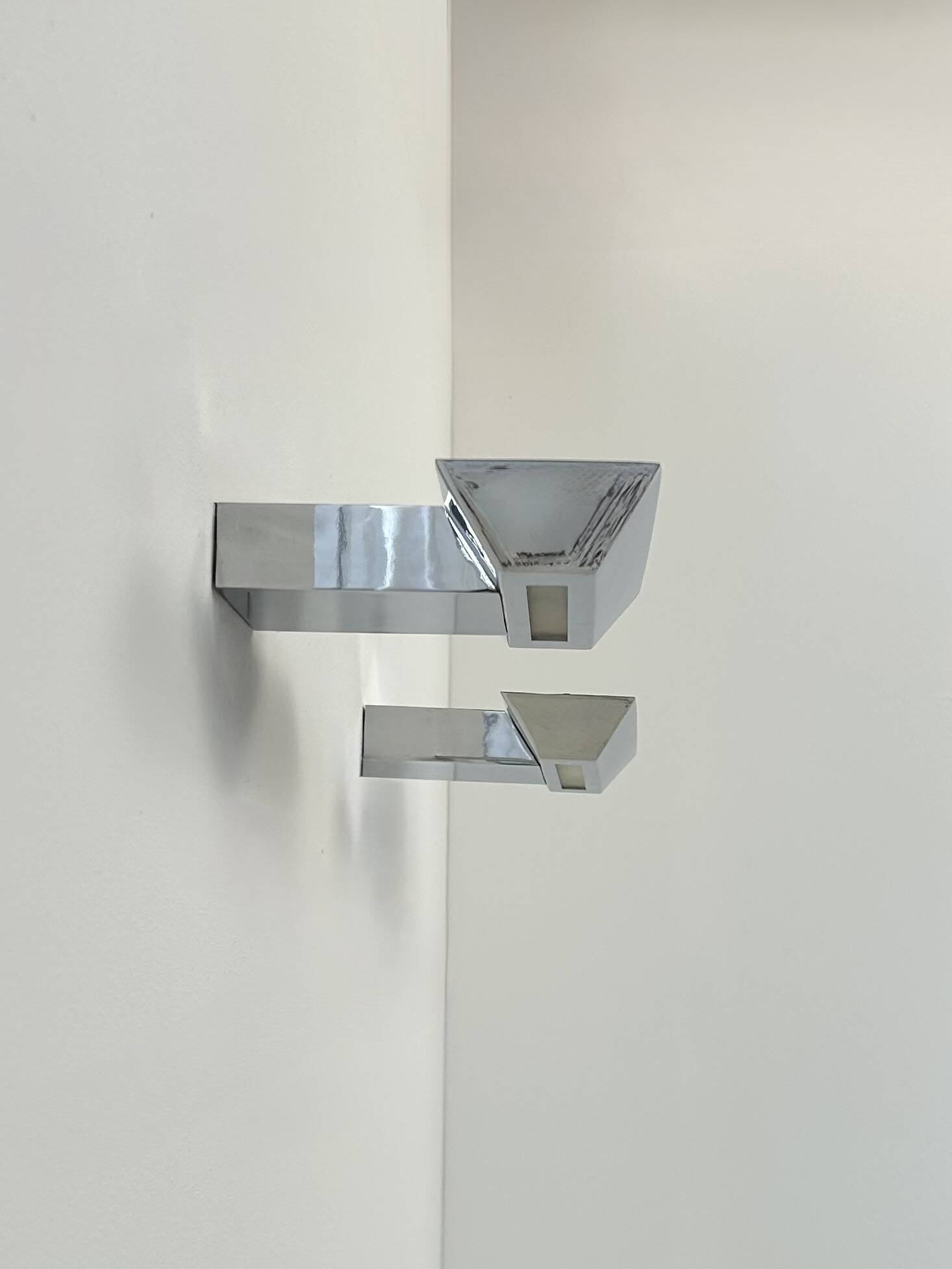 Pair of vintage wall lights, chrome and frosted glass, France, 1980.