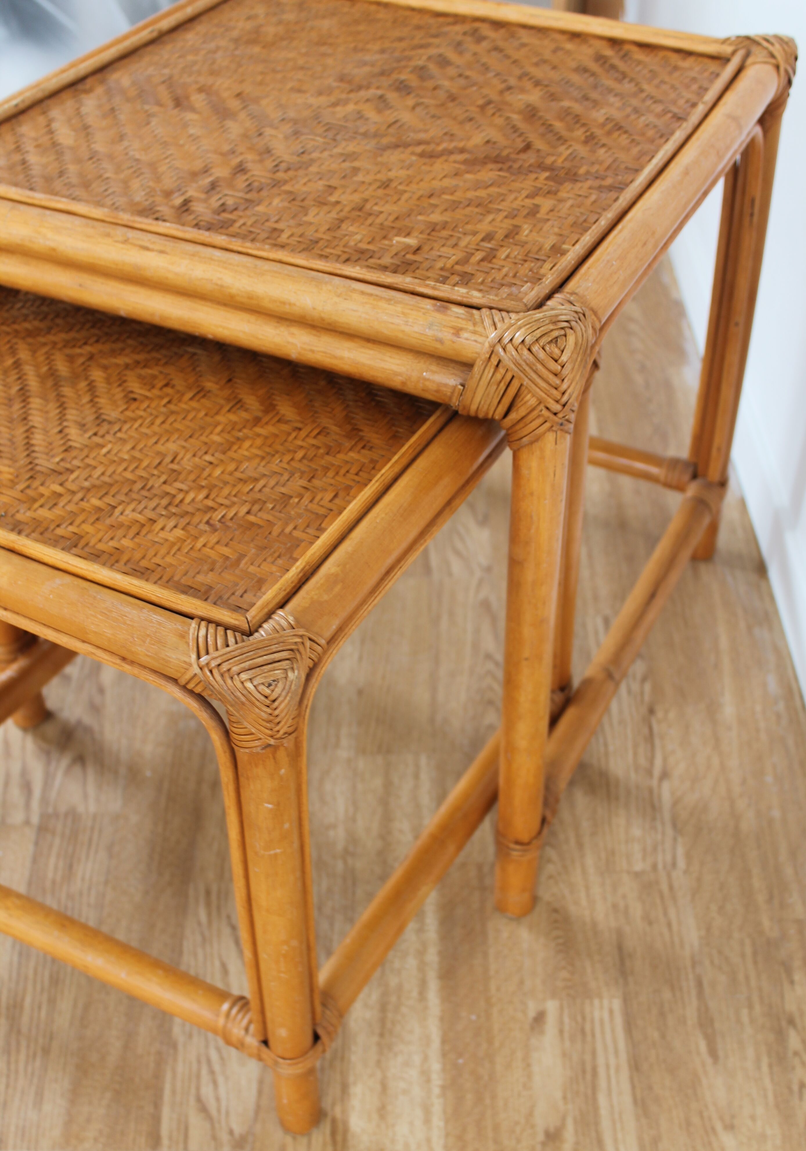 Pair of 70's vintage rattan tables