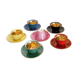 Set of colorful porcelain cups and cups