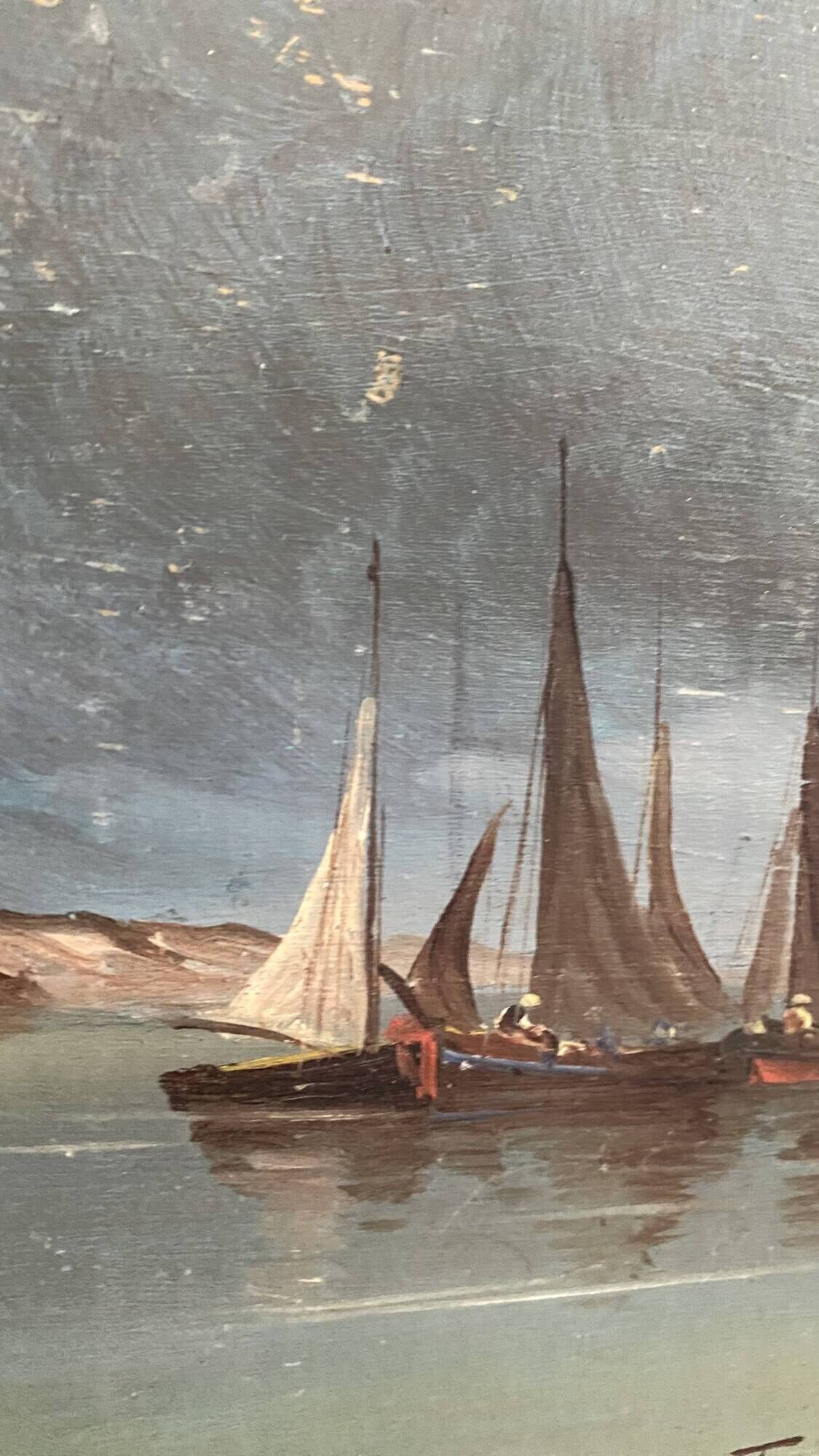 Old painting on wood sea le pouliguen 20x40 cm