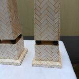 Pair of obelisk in bone marquetry, 70s