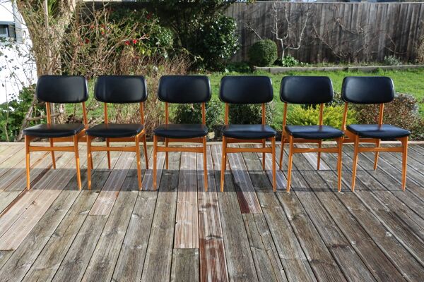 6 chaises Stella skaï noir hêtre clair