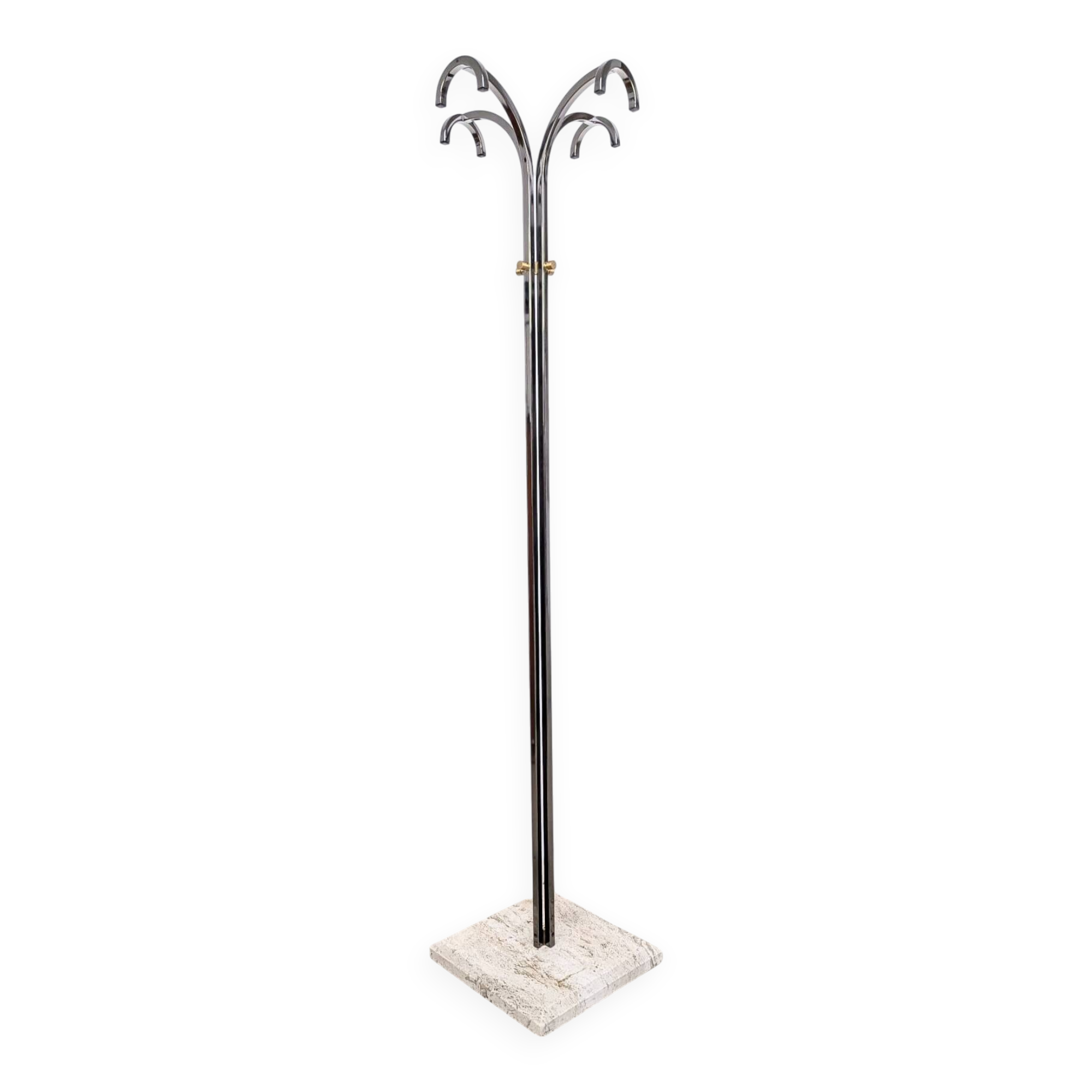 Italian design coat rack (H170) – travertine base & gunmetal chrome