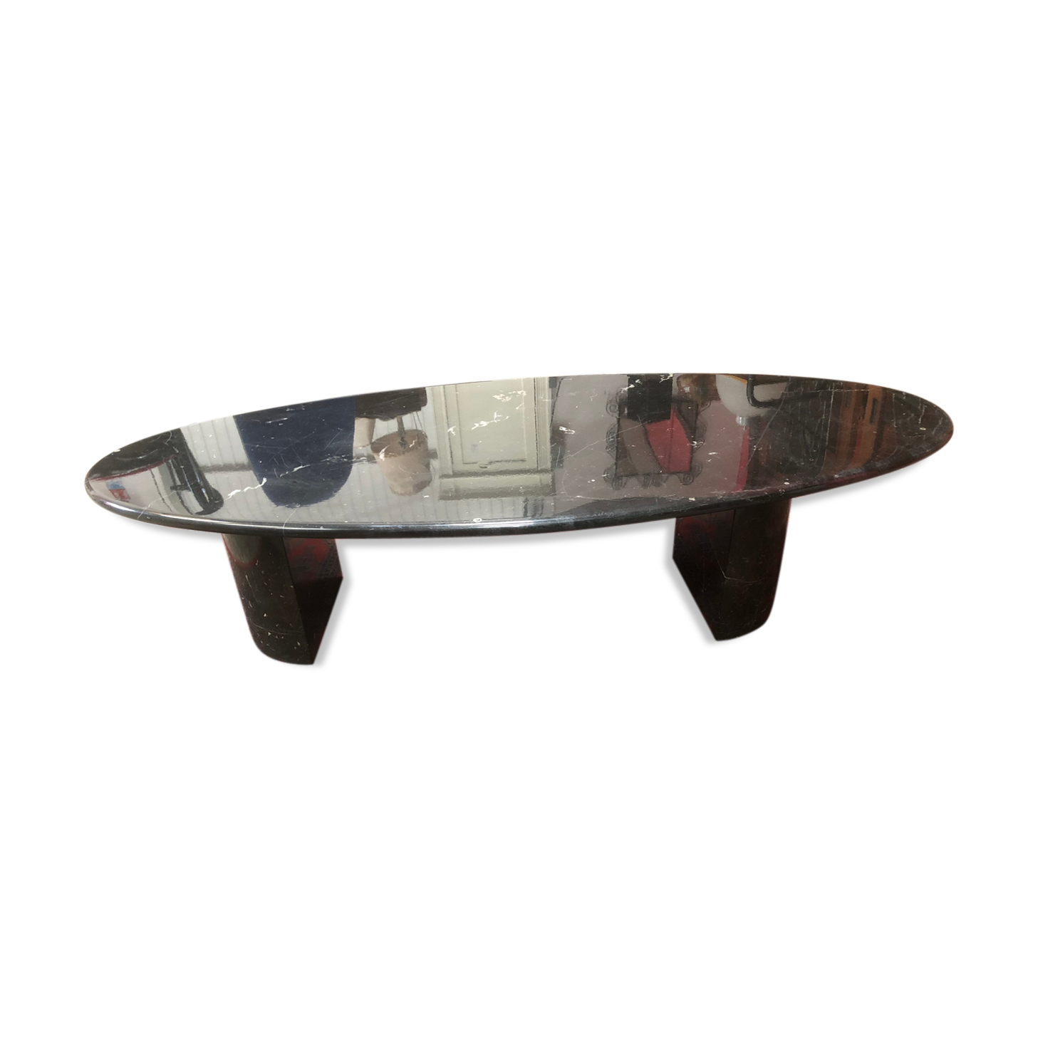 80s black marble oval coffee table