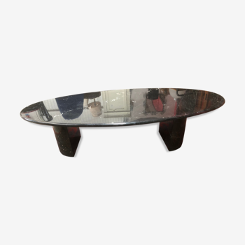 80s black marble oval coffee table