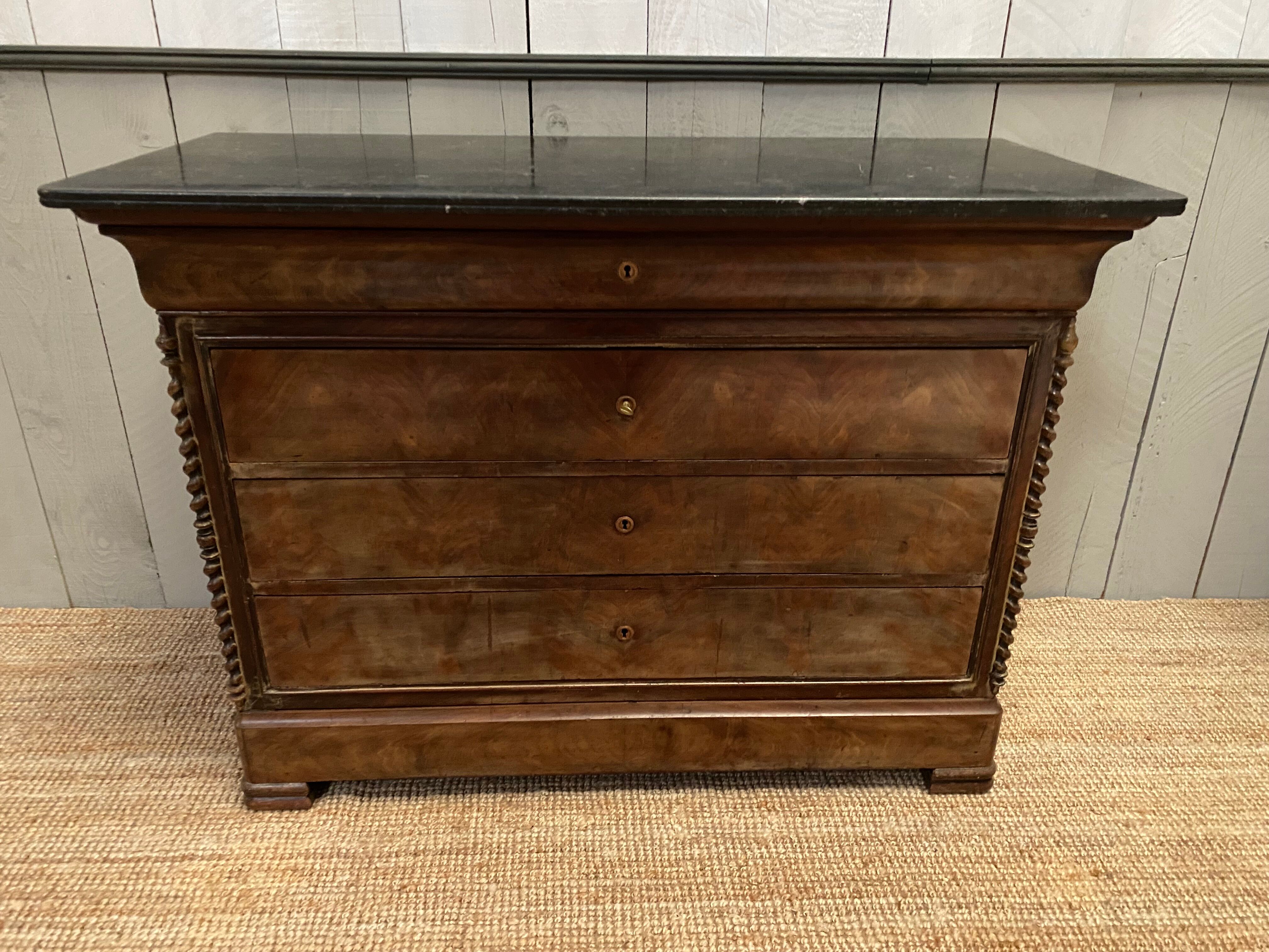 English chest of drawers circa 1920 mahogany veneer and marble top
