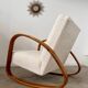 Fauteuil bois courbé rocking-chair des annees 50 style art deco design français bois et bouclette