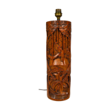 Asian carved wooden lounge lamp, mid-century