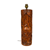 Asian carved wooden lounge lamp, mid-century