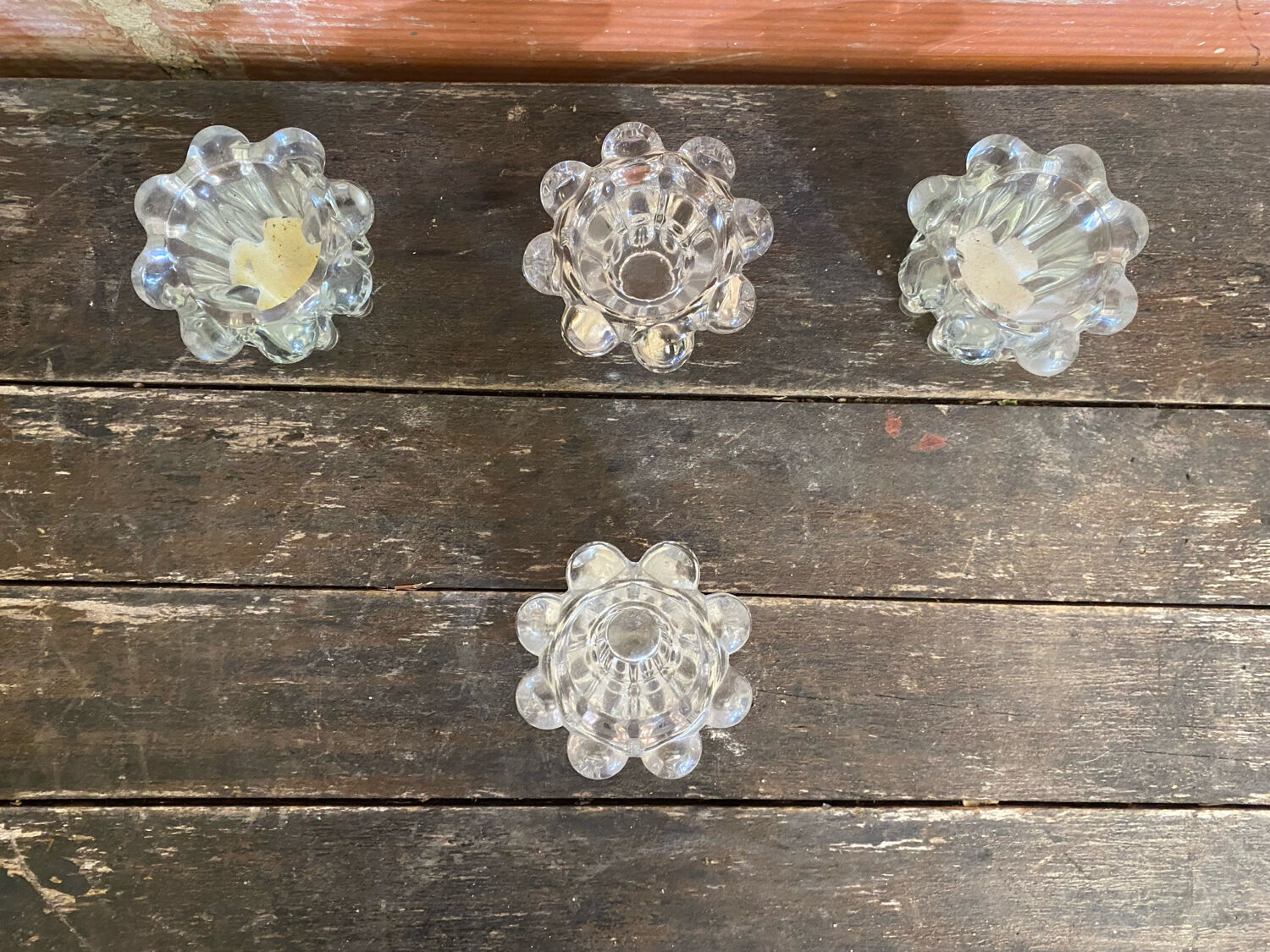 Set of 4 Vintage Glass Moulded Candle Holders 1970s France