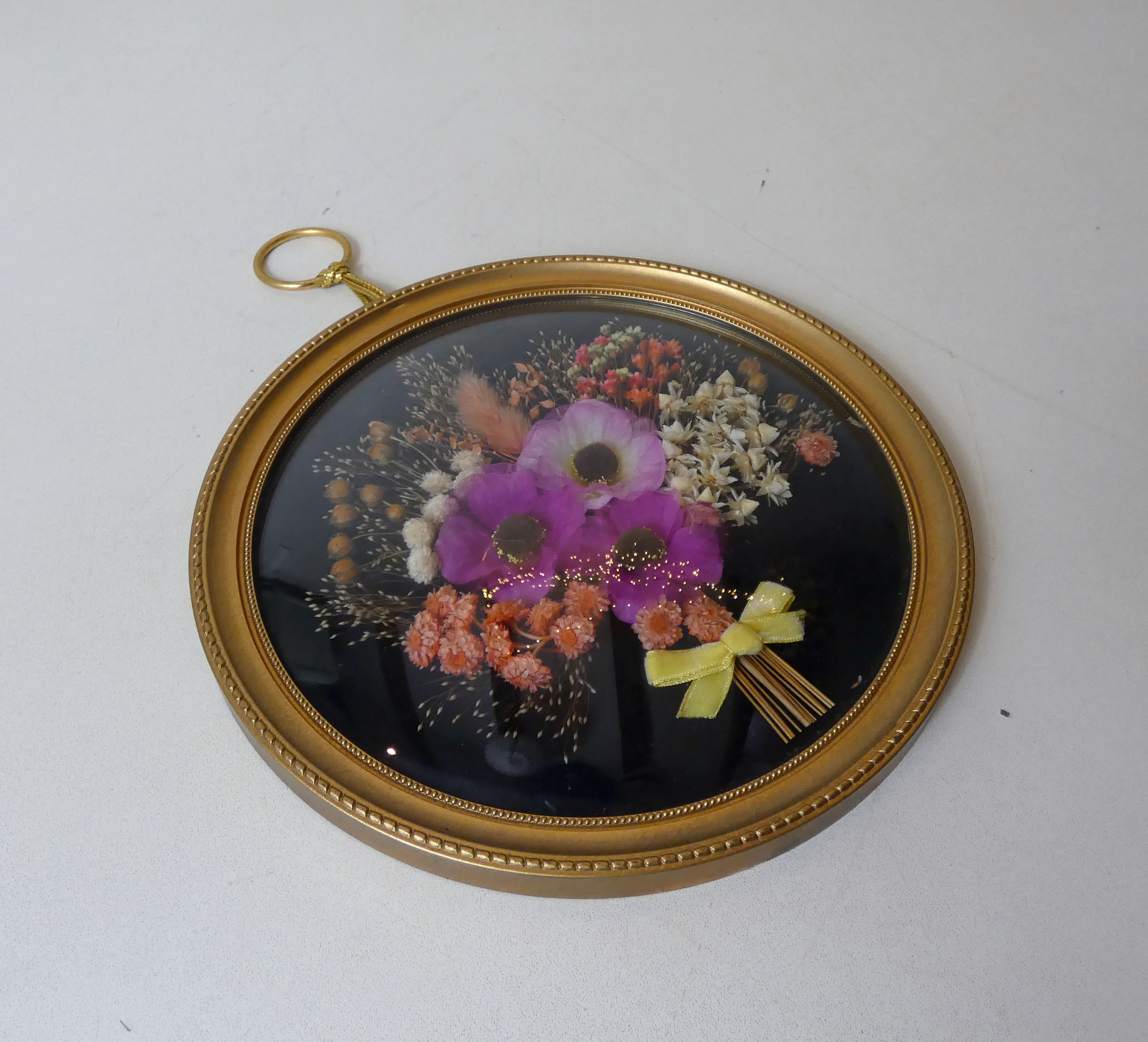 Curved glass frame vintage dried flowers