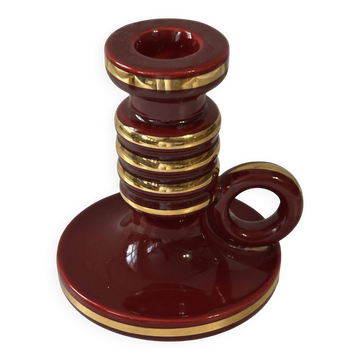 Saint-Clément Mid-Century Ruby Red Ceramic Candle Holder