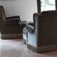 Living room set consisting of 1 three-seater sofa, 2 armchairs, and 2 footrests.