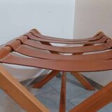 Hocker / Puff Leder & Holz années 1970