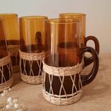 Vintage amber wicker glasses