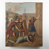 Peinture religieuse flamande de la Passion du Christ, Belgique vers 1900