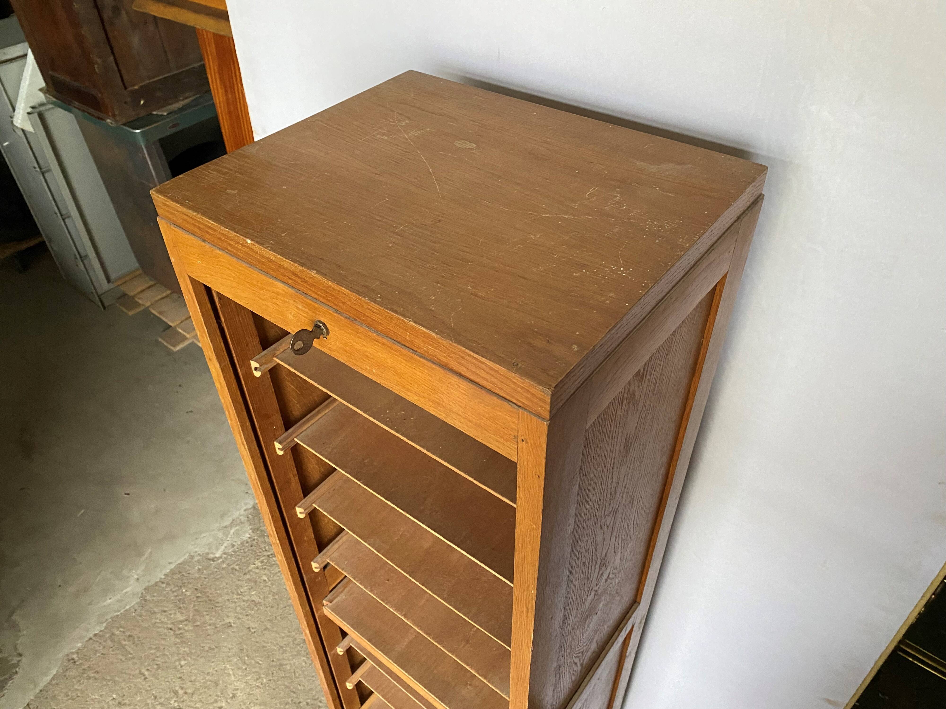 Oak curtained filing cabinet storage furniture 1950