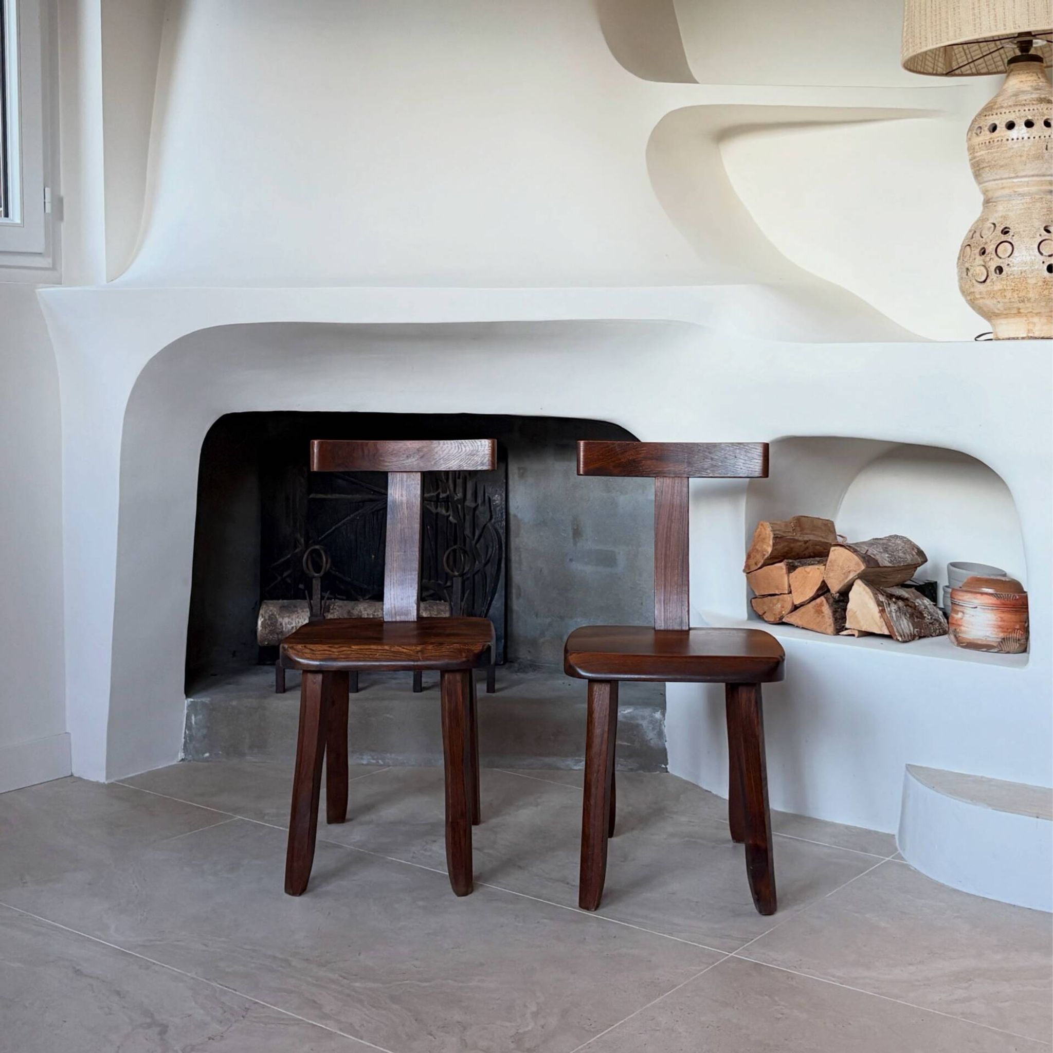 Pair of brutalist elm chairs