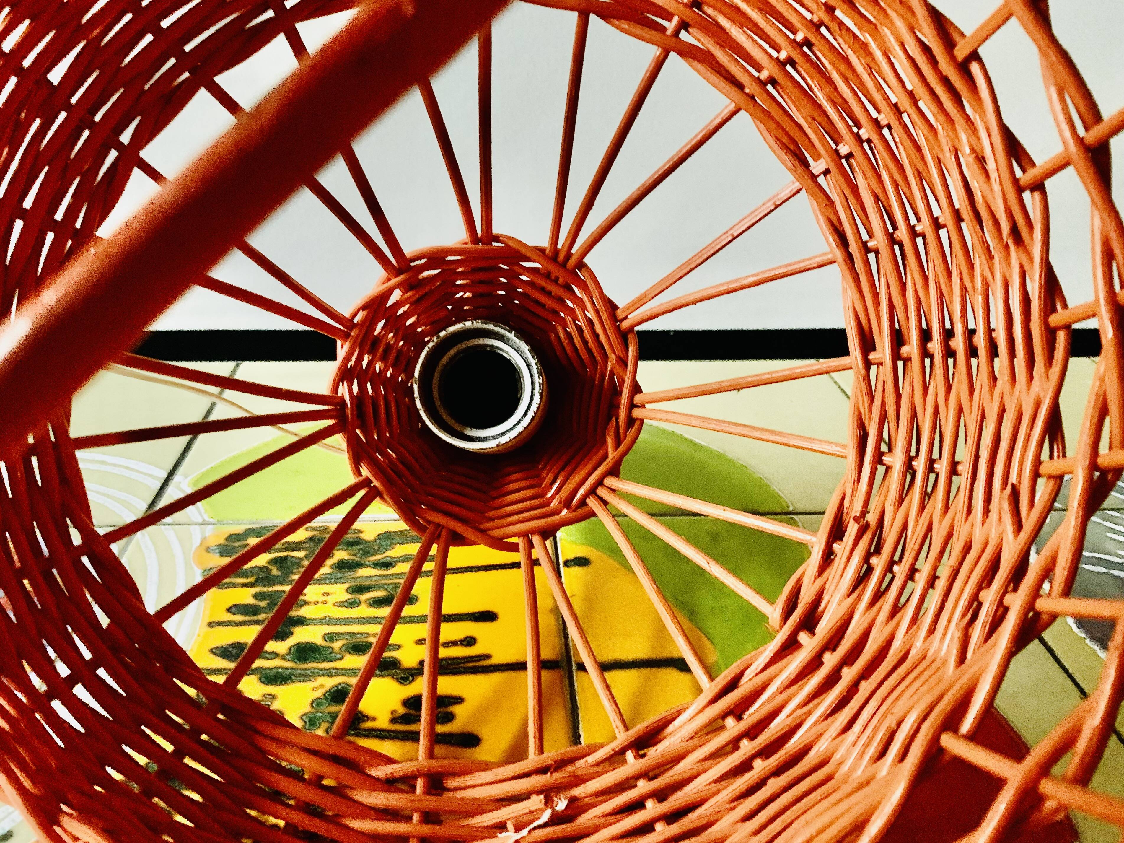 Vintage orange wicker pendant light - bird cage